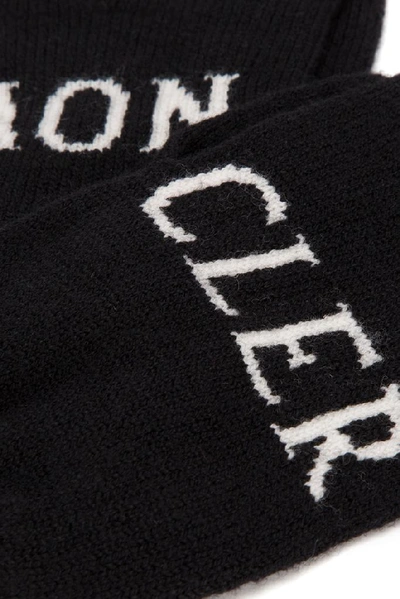 Shop Moncler Logo Knit Gloves In Black