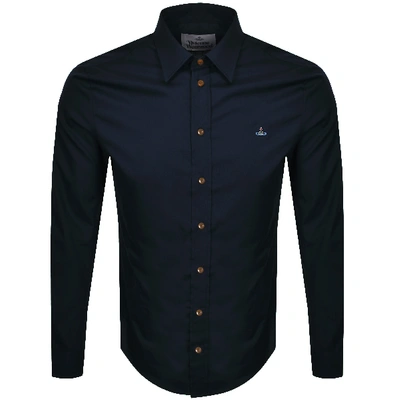 Shop Vivienne Westwood Long Sleeved Poplin Shirt Navy