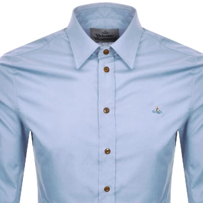 Shop Vivienne Westwood Long Sleeved Poplin Shirt Blue