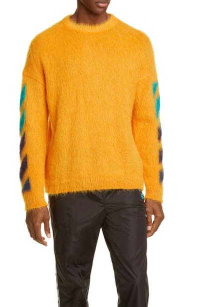 Shop Off-white Brushed Mohair Blend Sweater In Orange Multicolor