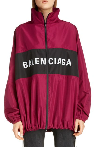Shop Balenciaga Logo Colorblock Windbreaker Jacket In Plum