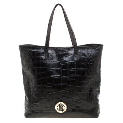 Pre-owned Roberto Cavalli Black Croc Embossed Leather Tote