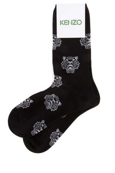 Shop Kenzo Tiger Motif Socks In Black