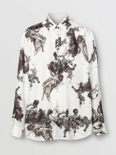 Shop Burberry Angel Print Silk Twill Shirt In Black