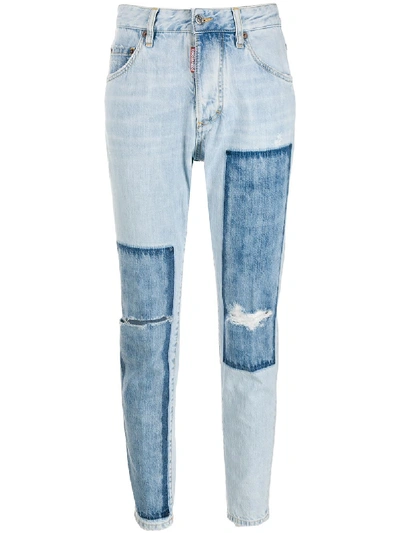 Shop Dsquared2 Two-toned Mom Style Jeans In Blue
