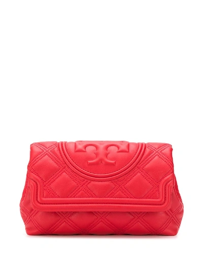 Shop Tory Burch Fleming Quilted Clutch Bag In Red