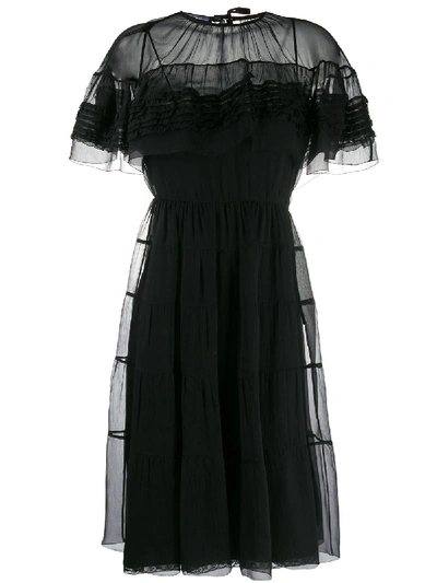 Shop Prada Ruffled Flared Midi Dress In Black