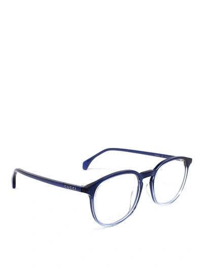 Shop Gucci Shaded Acetate Oval Optical Glasses In Blue