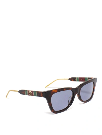 Shop Gucci Tortoise Sunglasses With Web Temples In Brown