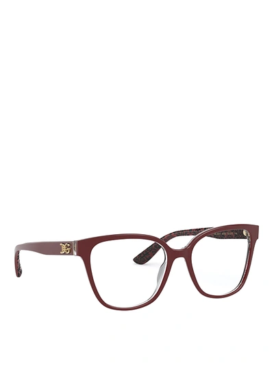 Shop Dolce & Gabbana Logo Eyeglasses With Patterned Temple Insides In Burgundy