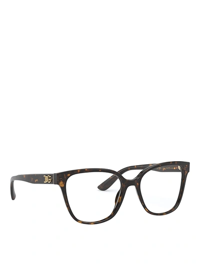 Shop Dolce & Gabbana Gold-tone Logo Havana Cat-eye Optical Glasses In Brown