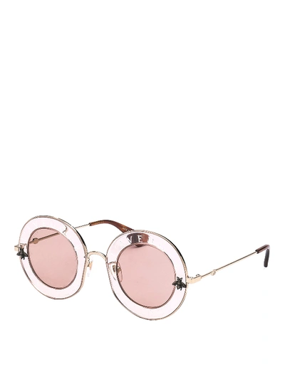 Shop Gucci Laveugle Par Amour Sunglasses In Rose Gold