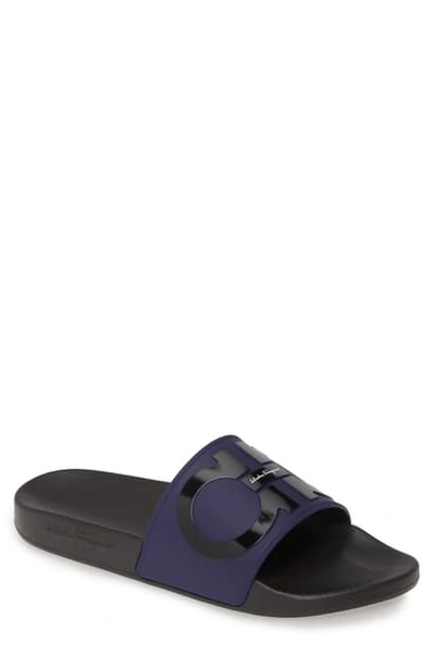 Shop Ferragamo Groove 2 Slide Sandal In Black/ Navy