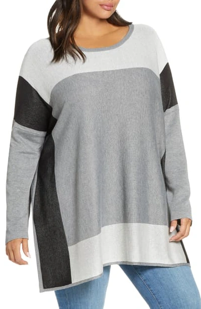 Shop Single Thread Colorblock Tunic Sweater In Hgrey/ Wht/ Blk