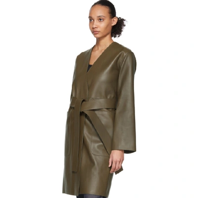 Shop Loewe Khaki Leather Nappa Short Coat In 4160 Khaki