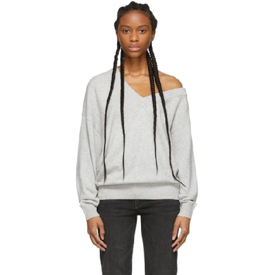 Shop Alexander Wang Grey Wool Asymmetrical V-neck Sweater In 030 Heather
