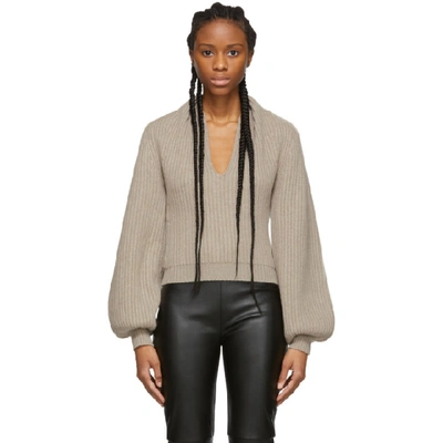 Shop Alexander Wang Beige Wool Draped Neck Sweater In 071 Oatmeal