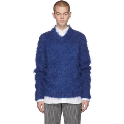 Shop Marni Blue Mohair Brushed Finish Sweater In 00b57 Blue
