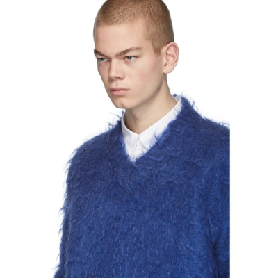 Shop Marni Blue Mohair Brushed Finish Sweater In 00b57 Blue