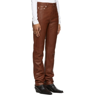 Shop Helmut Lang Brown Leather Masc High Straight Trousers In Red Tobacco