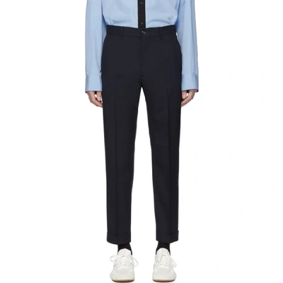 Shop Marni Navy Tropical Wool Trousers In 00b99 Navy