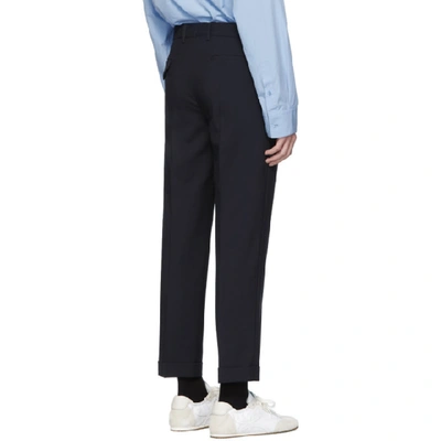 Shop Marni Navy Tropical Wool Trousers In 00b99 Navy