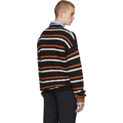 Shop Marni Black And Orange Stripe V-neck Sweater In Rgn99 Blkgr