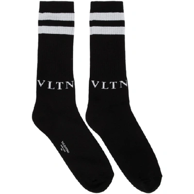 Shop Valentino Black And Grey  Garavani Vltn Socks In 0ni Nero/bi