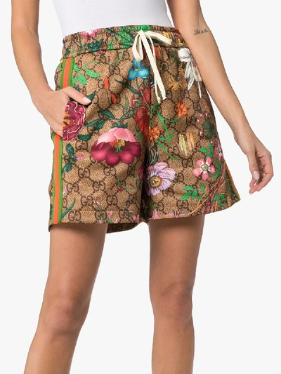 Shop Gucci Gg Floral Drawstring Shorts In Brown