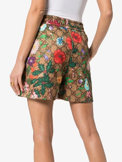 Shop Gucci Gg Floral Drawstring Shorts In Brown