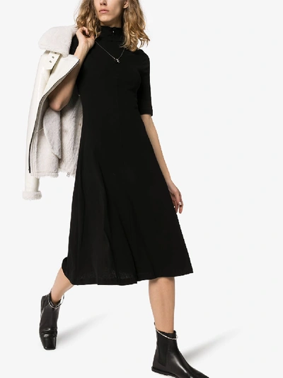 Shop Rosetta Getty Turtleneck Flared Midi Dress In Black