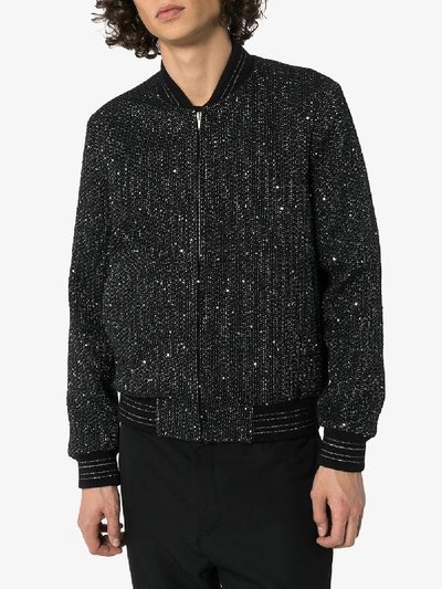 Shop Saint Laurent Teddy Tweed Bomber Jacket In Black