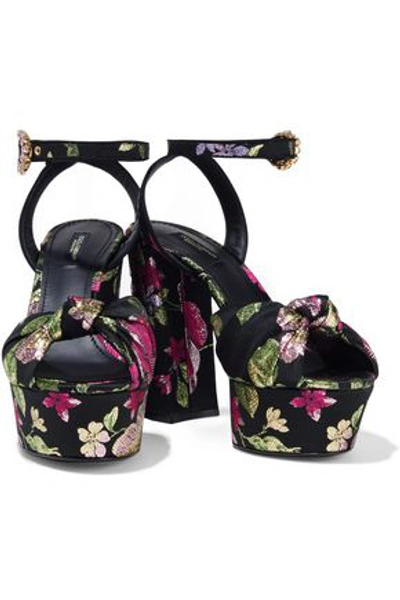 Shop Dolce & Gabbana Knotted Metallic Brocade Platform Sandals In Black