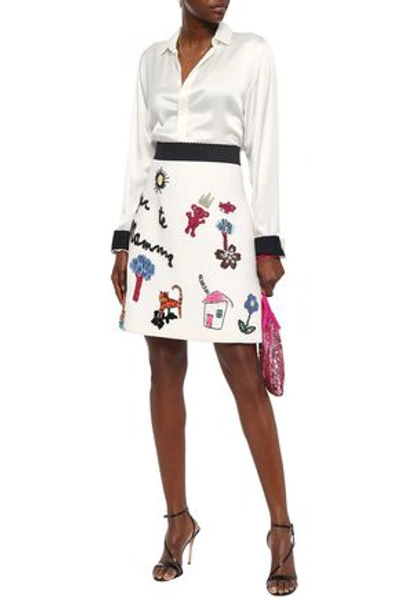 Shop Dolce & Gabbana Woman Embellished Embroidered Crepe Mini Skirt Ivory