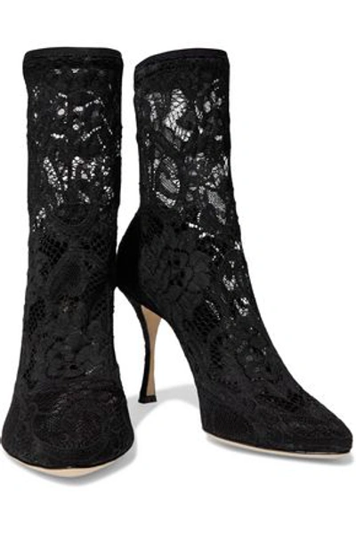 Shop Dolce & Gabbana Stretch-lace Sock Boots In Black