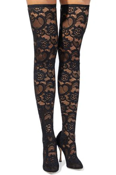 Shop Dolce & Gabbana Bette Stretch-lace Thigh Boots In Black