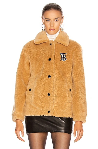 Shop Burberry Fleece Jacket In Camel
