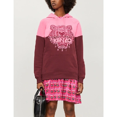 Shop Kenzo Tiger-embroidered Cotton-jersey Hoody In Bordeaux