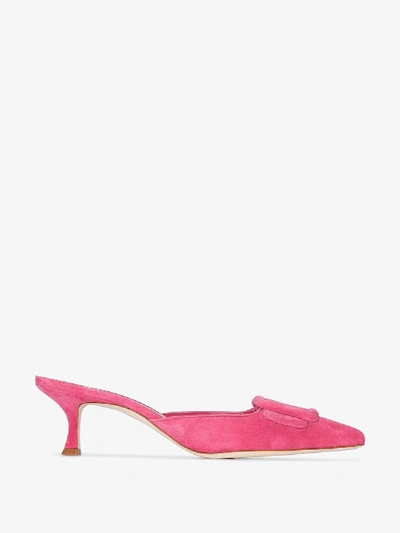 Shop Manolo Blahnik Pink Maysale 50 Suede Mules