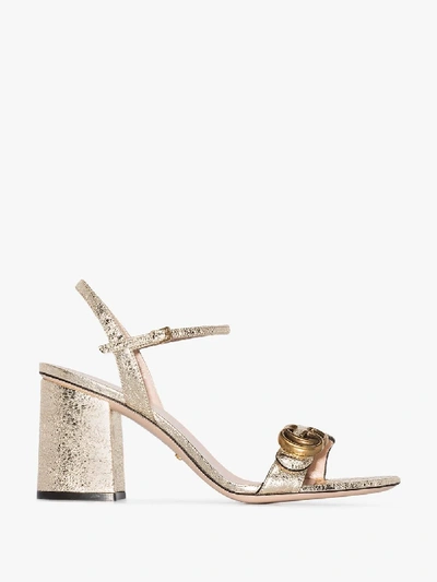 Shop Gucci Gold Marmont 75 Leather Sandals