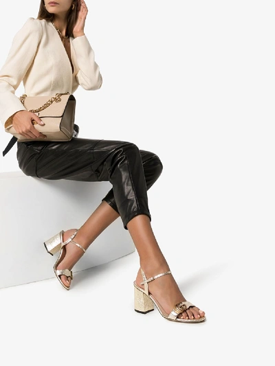 Shop Gucci Gold Marmont 75 Leather Sandals