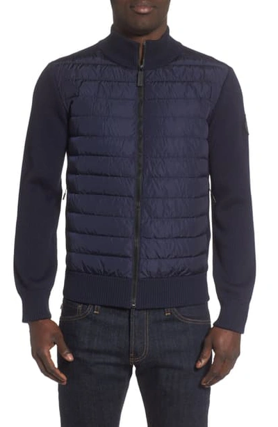 Shop Canada Goose Hybridge Slim Fit Down Front Knit Jacket In Navy