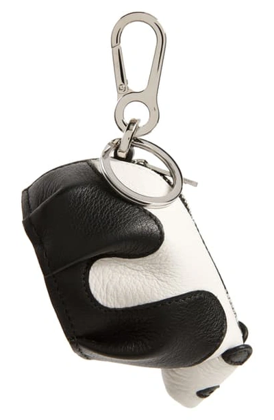Shop Loewe Leather Panda Pouch Key Chain In Black/ White