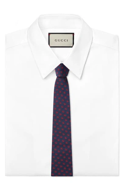 Shop Gucci Running Gg Logo Silk Jacquard Tie In Midnight Red