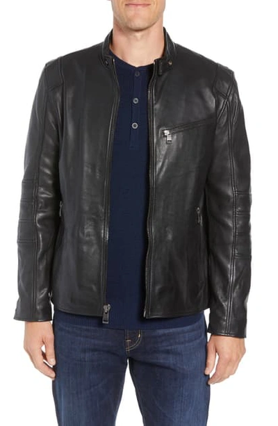 Shop Andrew Marc Quilted Leather Moto Jacket In Black