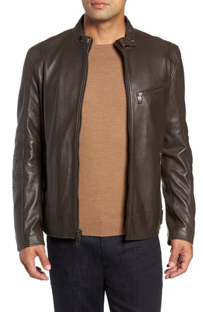 Shop Andrew Marc Quilted Leather Moto Jacket In Chocolate