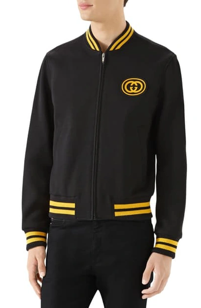 Shop Gucci Interlocking G Wool Blend Varsity Jacket In Black