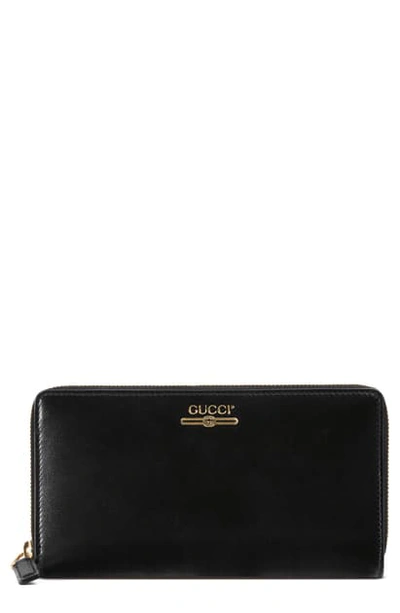 Shop Gucci Leather Zip Wallet In Black