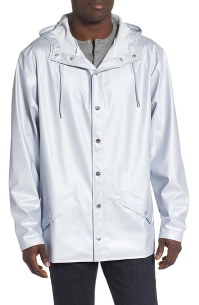 Shop Rains Lightweight Hooded Rain Jacket In Metallic Ice Grey