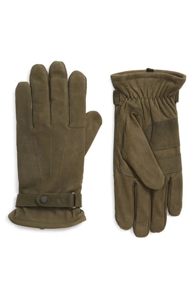 Shop Barbour Leather Gloves In Olive
